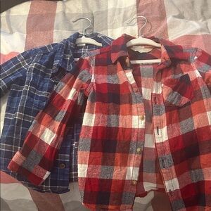 Plaid Kids Shirt Set - Red and Blue